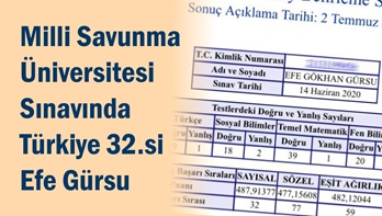 Milli Savunma Üniversitesi Sınavında Türkiye 32.si Efe Gürsu